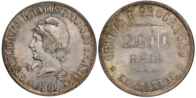 Republic, 1889-
2000 Reis, Rio de Janeiro, 1889, AG 20 g.
Ref : KM#508 
Conserva...