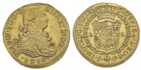 CHILE
Ferdinand VII 1808-1833
8 Escudos, Santiago, 1816 So-FJ, AU Ref : Fr. 29, KM#78, Cal. 1873 Conservation : PCGS AU55