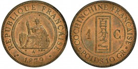 Cochinchine
1 Centième, , Paris, 1879 A, Cu 10 g.
Ref : KM#3 
Conservation : NGC MS65 RB