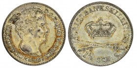 Christian VIII 1839-1848
4 Rigsbankskilling / 1¼ Schilling Courant, 1842 FK VS, AG 1.7 g.
Ref : KM#721 
Conservation : NGC MS62