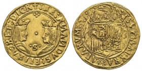 Fernando II et Isabella (Reyes Católicos) 1474-1504
Doble excelente, Sevilla, AU 7 g.
Ref : Fr. 129, Calicò 733 var., Tauler 193 Conservation : TTB...