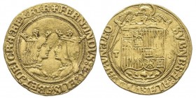 Fernando II et Isabella (Reyes Católicos) 1474-1504
Doble excelente, Toledo, AU 7.054
Ref : Fr. 130, Tauler-279, Cal.97 Conservation : Superbe +