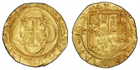 Juana et Carlos 1504-1555
1 escudo, Sevilla, AU 3.34 g. Ref : Cal.199, Fr.153 Conservation : PCGS MS62.