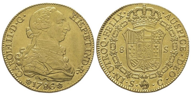 Carlos III 1759-1788
8 Escudos, Sevilla, 1786, AU 27.05 g. Ref : Cal. 2191, Fr. ...
