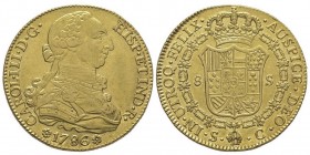 Carlos III 1759-1788
8 Escudos, Sevilla, 1786, AU 27.05 g. Ref : Cal. 2191, Fr. 283
Conservation : Superbe