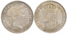 Isabel II 1833-1868
40 Centimos de Escudo, Madrid, 1866, AG 5.2 g.
Ref : KM#628, Cal. 501
Conservation : NGC MS61