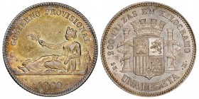 Gobierno Provisional 1868-1871
1 Peseta, 1869, AG 5 g.
Ref : Cal.16, KM#652
Conservation : NGC AU58