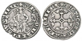 DAUPHINÉ VIENNOIS 
Guigues VIII 1319-1333 
Carlin, AG 2.28 g.
Avers : + GVIG - Ox DALPhSx V - IEN Le Prince tenant un sceptre, assis entre quatre daup...