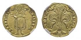 ORANGE
Prince Raymond V 1340-1393
Florin d'or au type florentin, ND, AU 3.50 g. Heaume à gauche
Ref : Fr 189, Dup.2072
Conservation : NGC MS62. Presq...