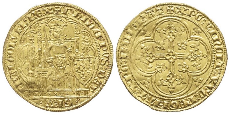 Philippe VI de Valois 1328-1350 
Écu d'or à la chaise , janvier 1337, AU 4.51 g....