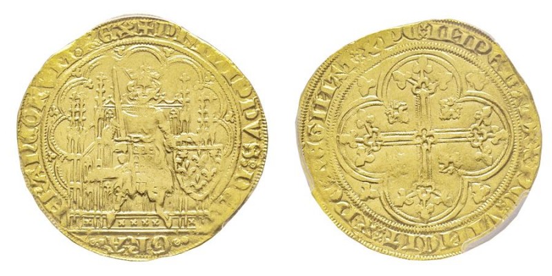 Philippe VI de Valois 1328-1350 
Écu d'or à la chaise, 6e émission, 6 mai 1349, ...