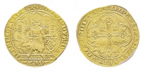 Philippe VI de Valois 1328-1350 
Écu d'or à la chaise, 6e émission, 6 mai 1349, AU 
Ref : Dup. 249e, Fr. 270
Conservation : PCGS AU55