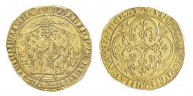 Philippe VI de Valois 1328-1350 
Pavillon d’or, Emission du 8 juin 1339, AU 5.06 g.
Avers : Le roi assis de face sur une chaise curule tenant un scept...