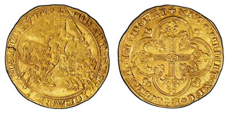 Jean II le Bon 1350-1364
Franc à cheval, ND, AU 3.84 g. Ref : Dup. 294, Fr. 279...