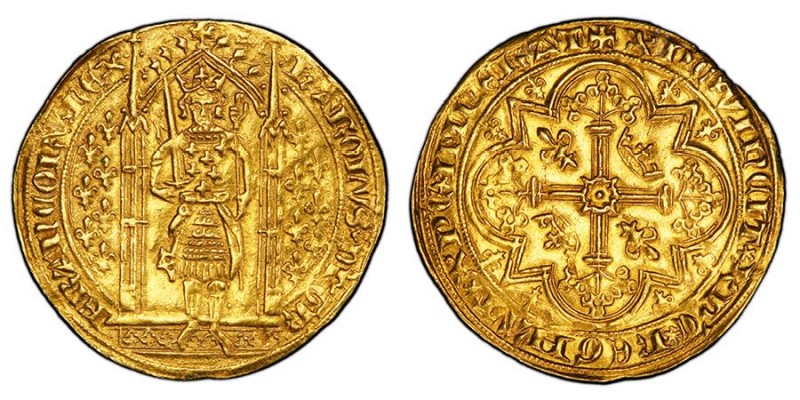 Charles V 1364-1380 
Franc d’or à pied, ND, AU 3.79 g. Ref : Dup. 360, Ciani 45...