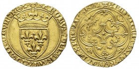 Charles VI 1380-1422
Écu d’or à la couronne, AU 3.60 g. Ref : Dup. 369, Fr. 291 Conservation : TTB/SUP