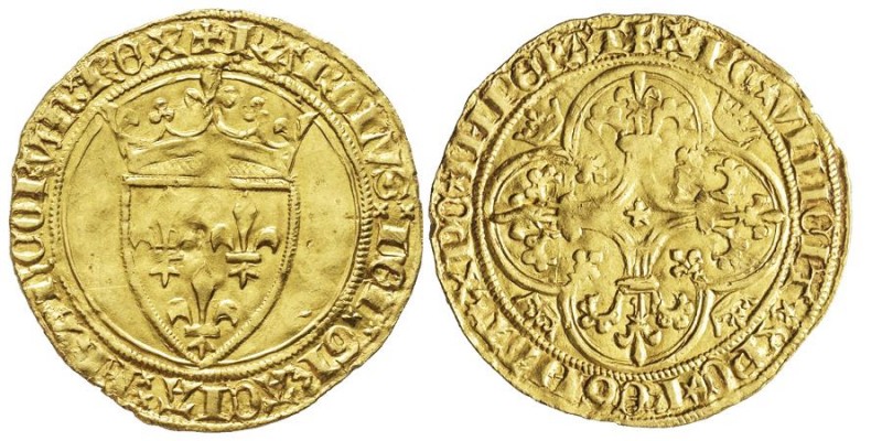 Charles VI 1380-1422
Écu d’or à la couronne, Cremieux, AU 3.93 g. Ref : Dup. 3...