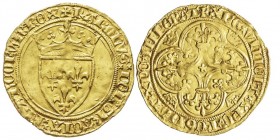 Charles VI 1380-1422
Écu d’or à la couronne, Cremieux, AU 3.93 g. Ref : Dup. 369c, Fr. 291
Conservation : TTB/SUP