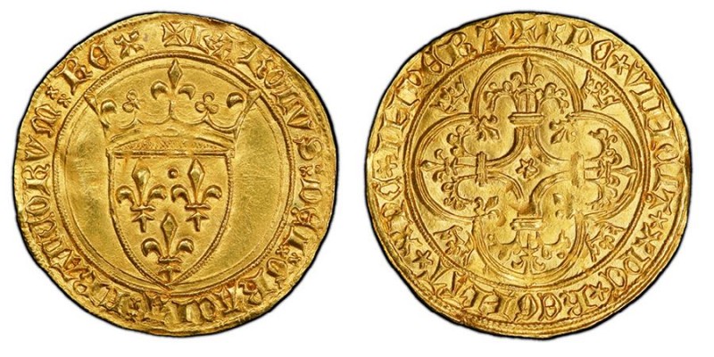 Charles VI 1380-1422
Écu d’or à la Couronne, La Rochelle, ND, AU 3.92 g. Ref :...