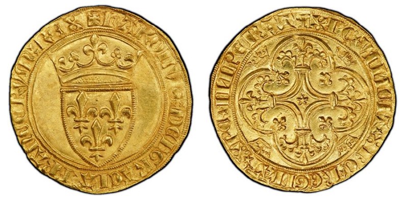 Charles VI 1380-1422
Écu d’or à la Couronne, Mirabel, ND, AU 3.91 g. Ref : Dup...