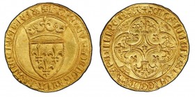 Charles VI 1380-1422
Écu d’or à la Couronne, Mirabel, ND, AU 3.91 g. Ref : Dup. 369C, Ciani 487, Fr. 291
Conservation : PCGS MS64