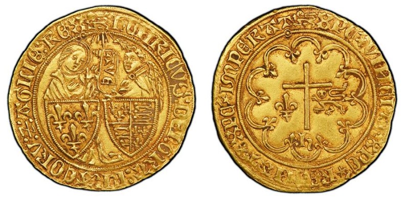 Henri VI d'Angleterre (1422-1453)
Salut d’or, Rouen, 1422-1449, AU 3.47 g. Ref :...