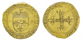 Charles VII le Victorieux 1422-1461 
Ecu d’or au soleil, Tours, 1re émission, AU 3.42 g. Ref : Dup. 575
Conservation : PCGS AU50