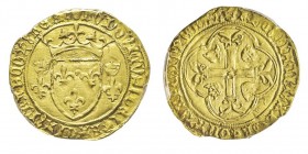 Louis XI 1461-1483
Ecu d’or à la couronne, Saint-Lô, 1ère émission du 31 décembre 1461, Point 19ème, AU 3.45 g.
Ref : Dup. 539, Fr. 312
Conserva...
