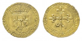 Louis XI 1461-1483
Ecu d’or au soleil, AU 3.38 g. Ref : Dup. 544a, Fr. 314 Conservation : PCGS AU55. Rare