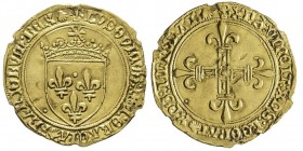 Louis XII 1498-1515 
Écu d'or au soleil, Saint-André de Villeneuve-lès-Avignon, AU 3.29 g.
Ref : Dup. 647, Fr. 323
Conservation : TTB. Traces de montu...
