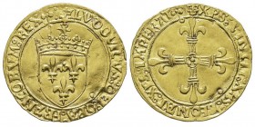 Louis XII 1498-1515 
Écu d’or au soleil, Lyon, point 12ème, AU 3.41 g. Ref : Dup. 647, Fr. 323
Conservation : TTB-SUP