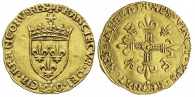 François Ier 1515-1547
Écu d’or au soleil, Rouen, 5ème type, 3ème émission (21 juillet 1519), AU 3.35 g. Ref : Dup. 775, Fr. 342
Conservation : pr...