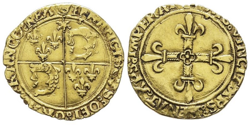 François Ier 1515-1547
Écu d’or au soleil du Dauphiné, 1er type, AU 3.29 g. Re...