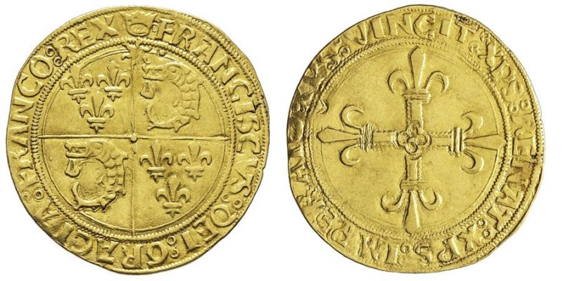 François Ier 1515-1547
Écu d’or au soleil du Dauphiné, Cremieu 1er type, AU 3....