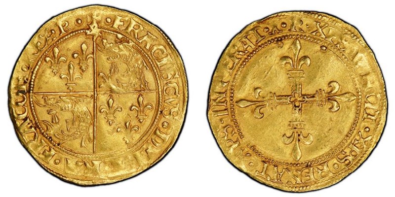 François Ier 1515-1547
Écu d’or au soleil du Dauphiné, Romans, AU 3.39 g. Ref ...