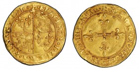 François Ier 1515-1547
Écu d’or au soleil du Dauphiné, Romans, AU 3.39 g. Ref : Dup. 782, Ciani 1082, Fr. 354
Conservation : PCGS AU58. Rare