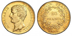 Premier Consul 1799-1804
20 Francs, Paris, AN 12 A, AU 6.45 g.
Ref : G. 1020, Fr. 480
Conservation : PCGS AU58. Superbe et très rare