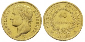 Premier Empire 1804-1814
40 Francs, Paris, 1808 A, AU 12.90 g.
Ref : G. 1083, Fr. 493
Conservation : presque FDC