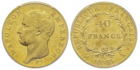 Premier Empire 1804-1814
40 Francs, Paris, AN 13 A, AU 12.9 g.
Ref : G.1081, Fr.483
Conservation : PCGS MS63. Rarissime dans cet état