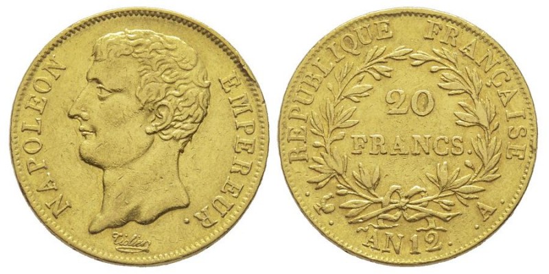 Premier Empire 1804-1814
20 Francs, Paris, AN12 A , AU 6.45 g. 
Ref : G. 1021, F...