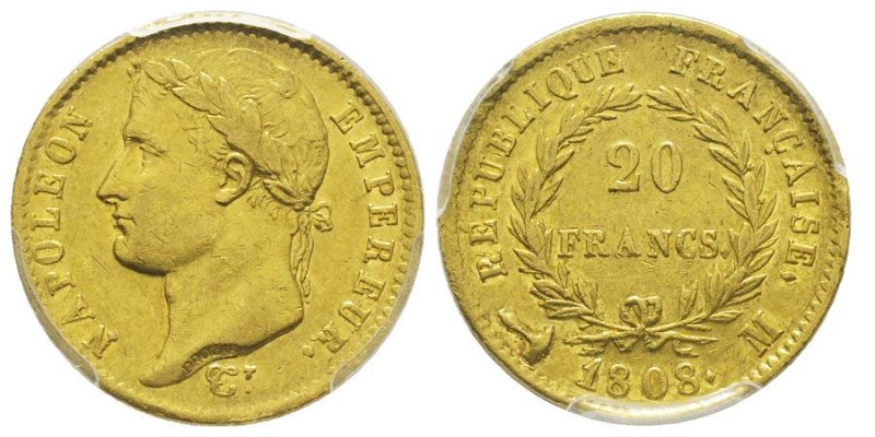 Premier Empire 1804-1814
20 Francs, Toulouse, 1808 M, AU 6.45 g. 
Ref : G.1024, ...