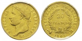 Premier Empire 1804-1814
20 Francs, Toulouse, 1808 M, AU 6.45 g. 
Ref : G.1024, Fr.501
Conservation : PCGS AU53