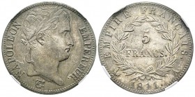 Premier Empire 1804-1814
5 Francs, Paris, 1811 A, AG 25 g.
Ref : G.584
Conservation : NGC MS63. Superbe exemplaire