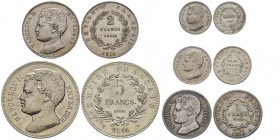 Napoleon II 1811-1832
Serie en argent de 5, 2, 1, 1/2 et 1/4 de Franc, Bruxelles, 1816, AG 25 g.
Ref : Maz. 637, 638, 639, 640, 641
Conservation : Sup...