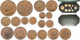 Napoleon II 1811-1832
Coffret contenant les 9 monnaies essai de 1816 (1860) Bruxelles en Cuivre 
 5, 2, 1, 1/2 et 1/4 de Franc et 10, 5, 3 , 1 centime...