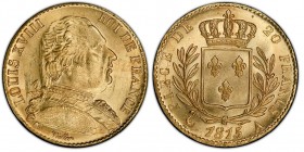 Louis XVIII 1814-1824
20 Francs, Paris, 1815 A, AU 6.38 g. Ref : G. 1026, Fr. 525
Conservation : PCGS MS63