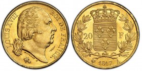 Louis XVIII 1814-1824
20 Francs, Paris, 1817 A, AU 6.45 g.
Ref : G.1028, Fr. 519
Conservation : PCGS MS64. Le plus beau exemplaire gradé
