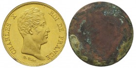 Charles X 1824-1830 
Concours de 40 francs, cliché d'avers par Tiolier, Paris, (1824), bronze-doré 2.82 g.
Ref : Maz. 858
Conservation : Superbe