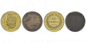 Louis Philippe 1830-1848
Lot de deux Essais uniface de 10 Francs tranche lisse, Paris, ND(1830), Cuivre doré
Ref : G.(1989) 1011, Maz. 1083a (R2) 
Con...