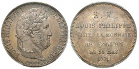 Louis Philippe 1830-1848
Essai au module de 5 Francs, visite de la Monnaie de Rouen, Rouen, 1831, AE 23 g.
Ref : Maz. 1168b, G.679c (1989)
Conservatio...